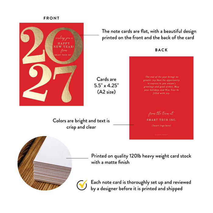 Elegant 2027 Happy New Year Card Red and Gold