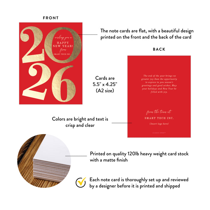 Elegant 2026 Happy New Year Card Red and Gold