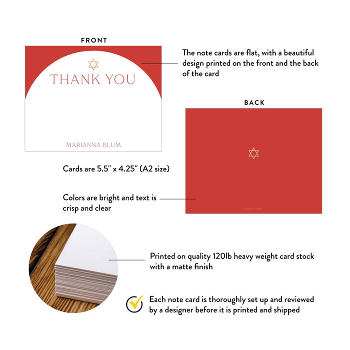 Bat Mitzvah Thank You Card Personalized with Star of David
