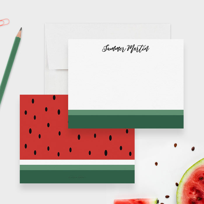 Watermelon Note Card Set Summer Custom Stationery Personalized Note Cards, Watermelon Fruit Flat Card Watermelon Birthday Gift