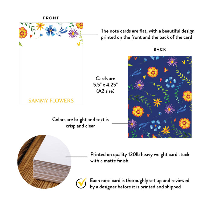 Personalized Mexican Floral Note Card Colorful Stationery