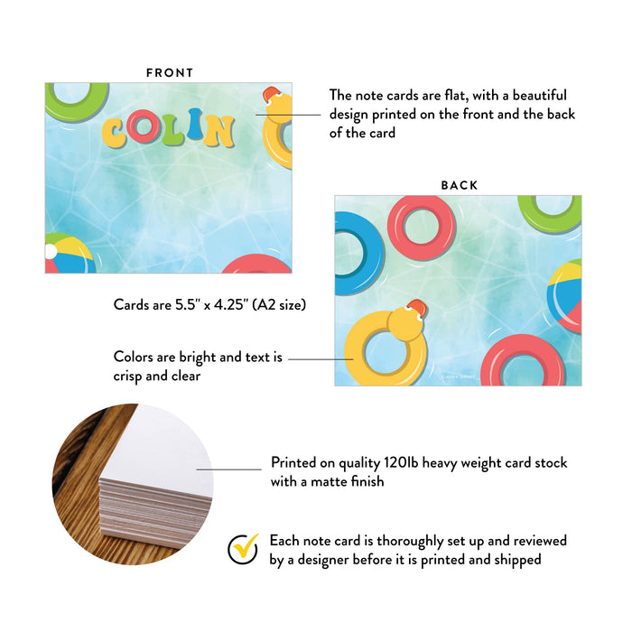 Personalized Kids Note Card Pool Party Summer Thank You Card