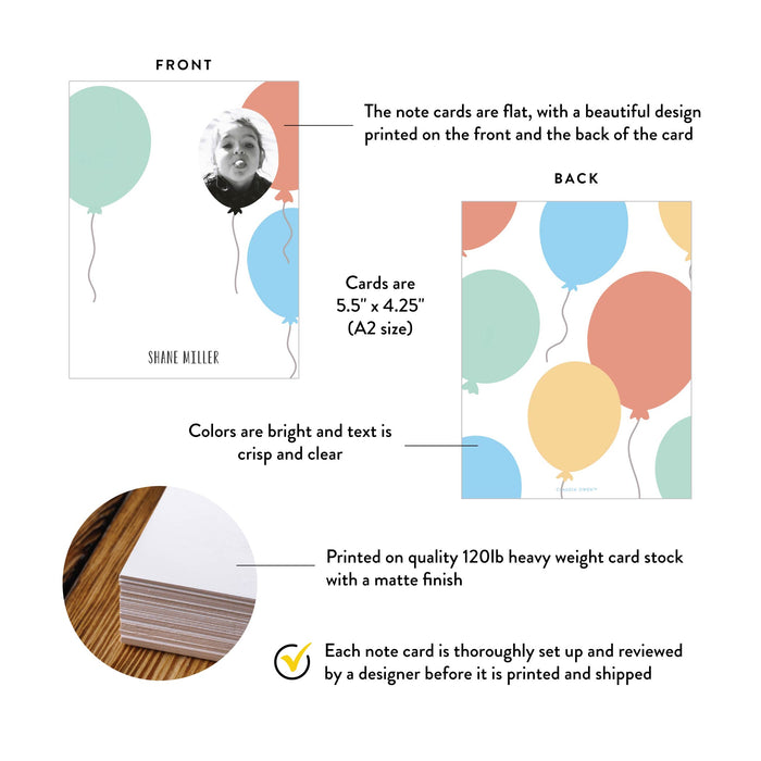 Personalized Kids Photo Note Card Colorful Balloons