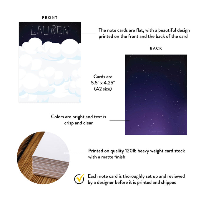 Personalized Kids Note Cards Starry Night Constellation Clouds
