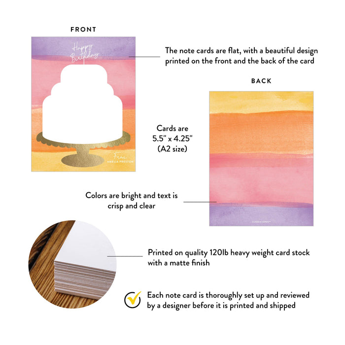 Kids Birthday Thank You Cards Watercolor Cake Design