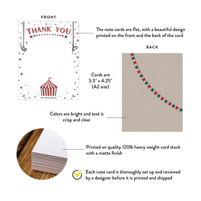 Vintage Circus Birthday Thank You Card Kids Carnival Party