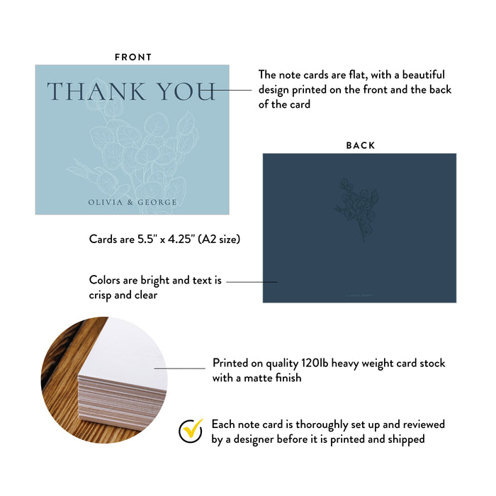 Personalized Wedding Thank You Cards Blue Botanical