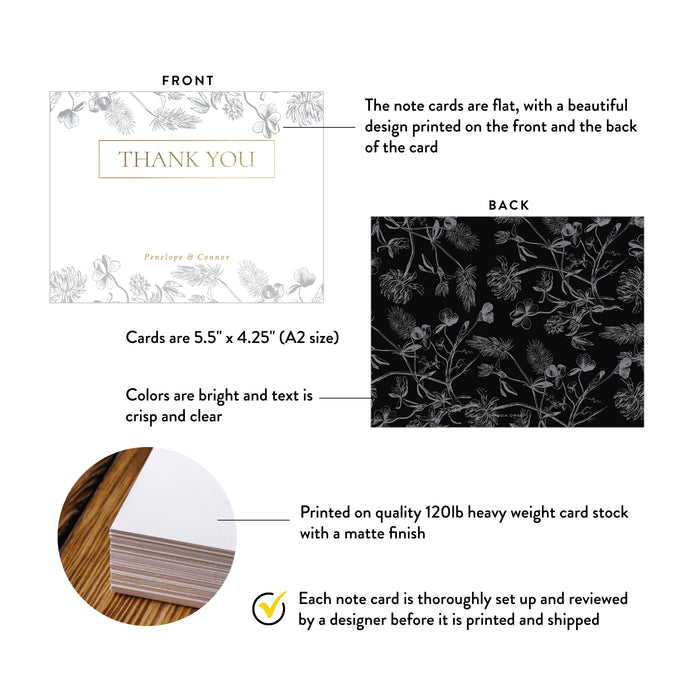 Black and Gold Vintage Floral Wedding Thank You Card