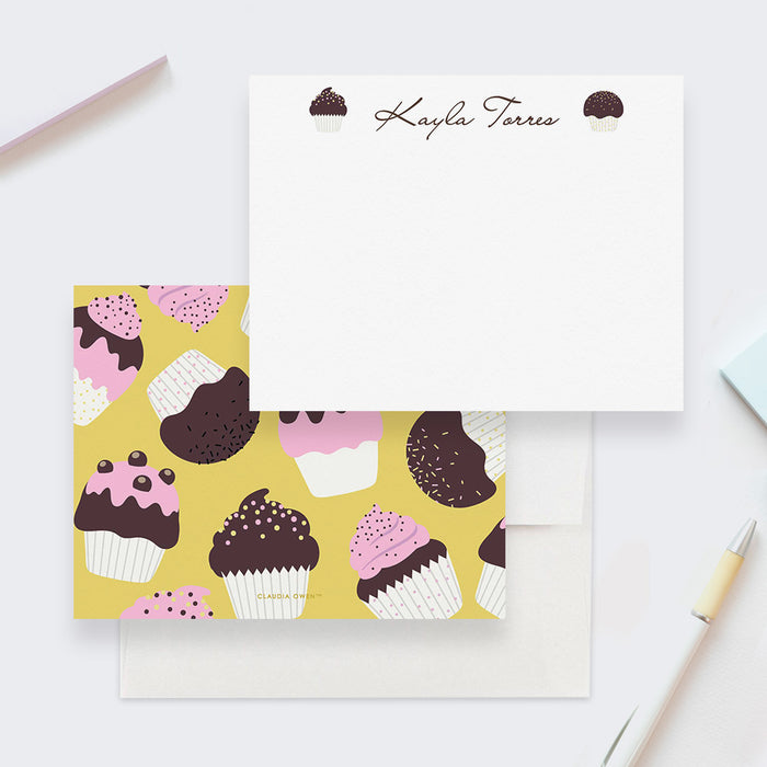Cupcake Note Cards, Custom Stationery Set for Children, Sweet Thank You Cards for Kids, Cupcake Birthday Party Thank You Cards, Cute Cupcake Gifts