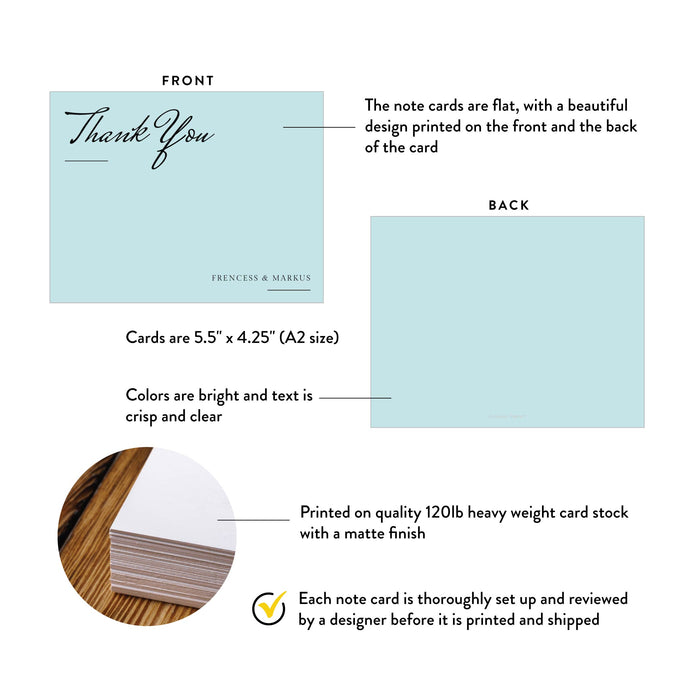 Personalized Wedding Thank You Card Modern Blue Note Card