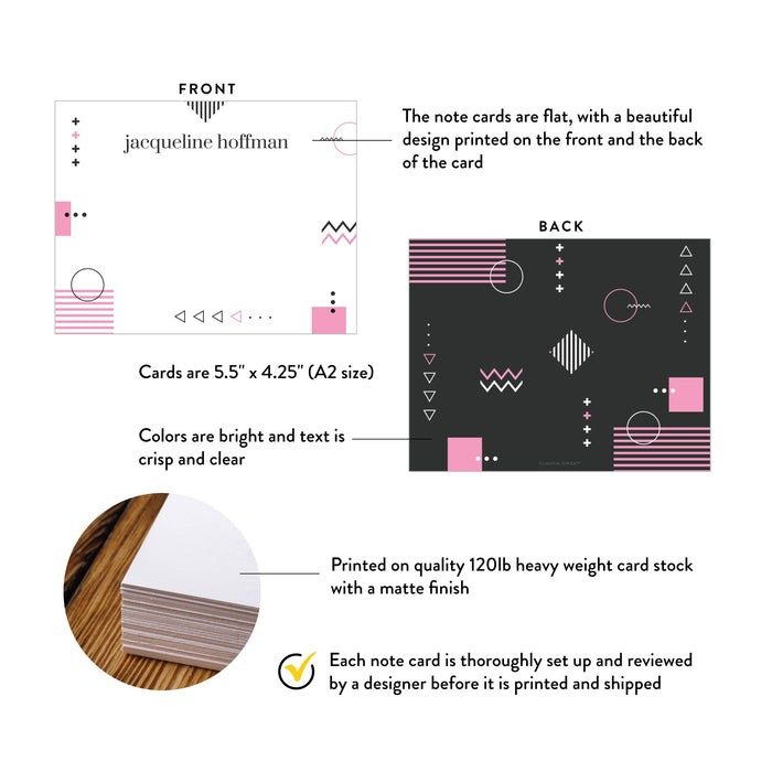 Modern Bat Mitzvah Thank You Card Pink Black Geometric Design