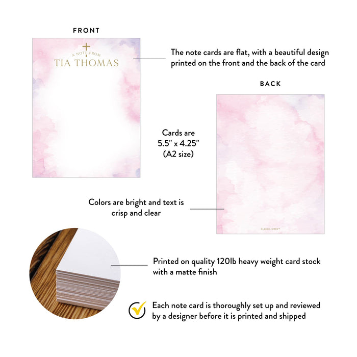 Baptism Thank You Card Pink Watercolor Cross Christening Stationery