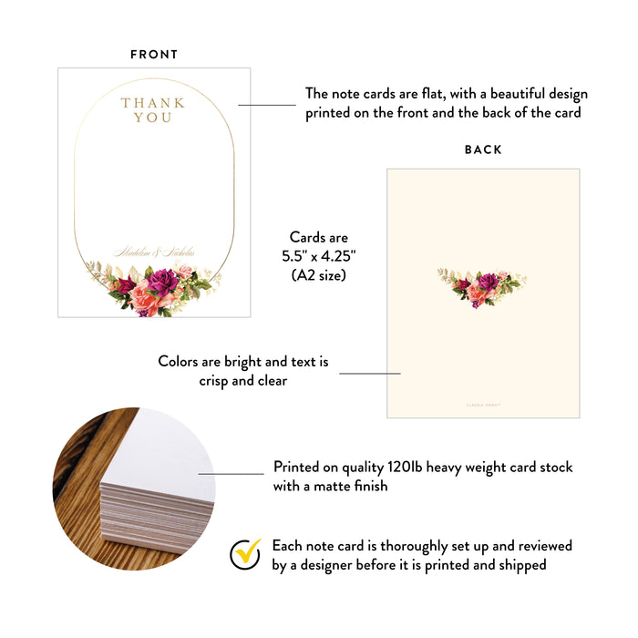 Wedding Thank You Card Personalized with Vintage Floral Design