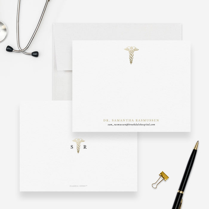 Doctor Stationery Set, Caduceus Flat Note Cards, Personalized Nurse Cards, Medical Gift For Doctors, Doctor Thank You Notes, Graduation Gifts