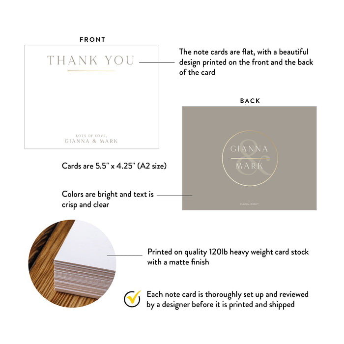 Personalized Wedding Thank You Card Elegant Newlywed Gift