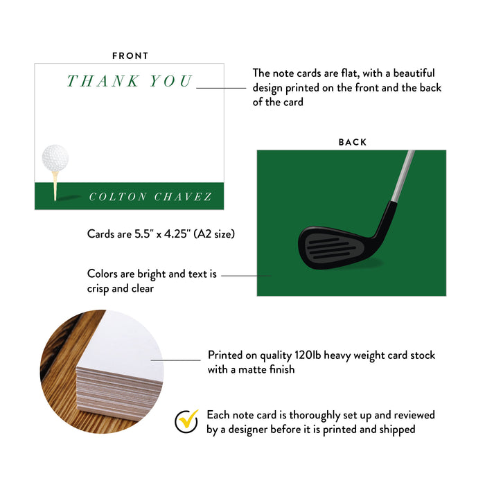 Personalized Golf Thank You Card Custom Stationery Gift for Golfers
