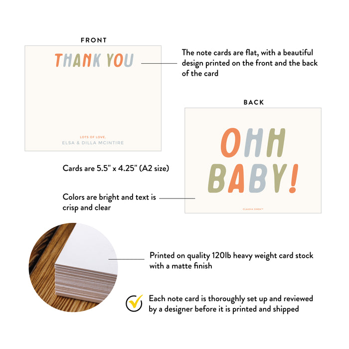 Oh Baby Baby Shower Thank You Card Personalized Design