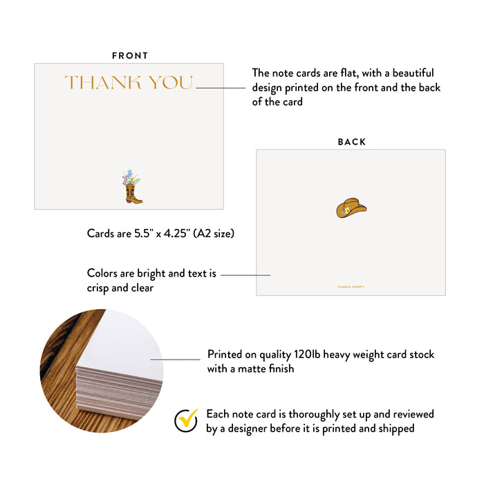 Western Style Thank You Cards, Cowgirl Thank You Notes, Country Thank You Cards