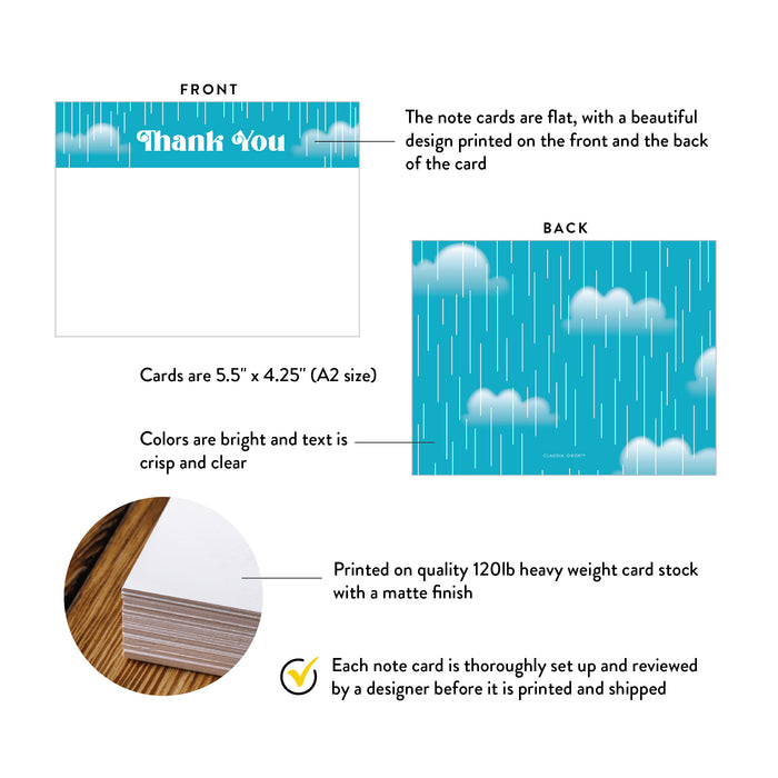 Cute Stationery Note Cards with Rain Clouds, Personalized Baby Shower Thank You Cards