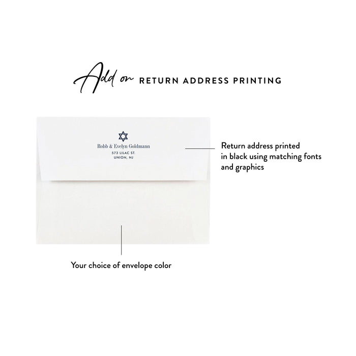 Chic and Sophisticated Bat Mitzvah Note Card Stationery in Navy Blue and Gold
