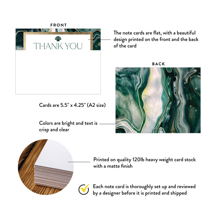 Elegant Note Card with Shell Art, Gold and Green Thank You Card for Seafood Party, Personalized Seafood Business Dinner Thank You Notes with Envelopes