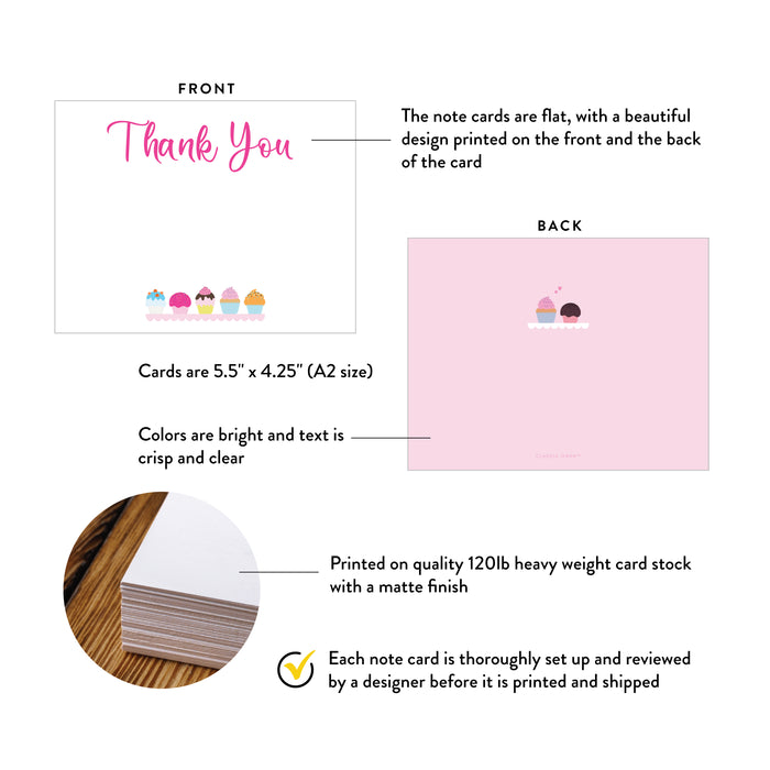 Cute Cupcake Note Card, Personalized Thank You Card for Girls, Thank You Note for Cake Decorating Birthday Party, Baking Party Thank You Stationery