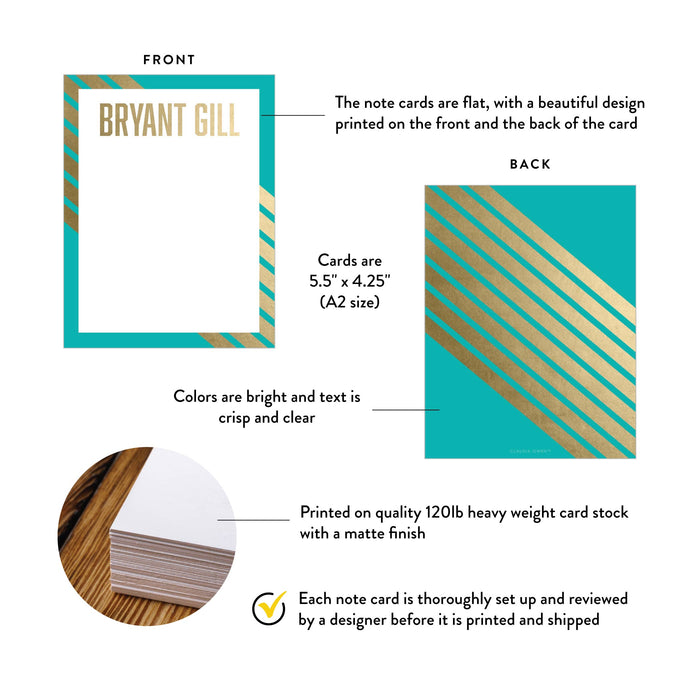 Personalized Note Cards Turquoise Gold Custom Stationery