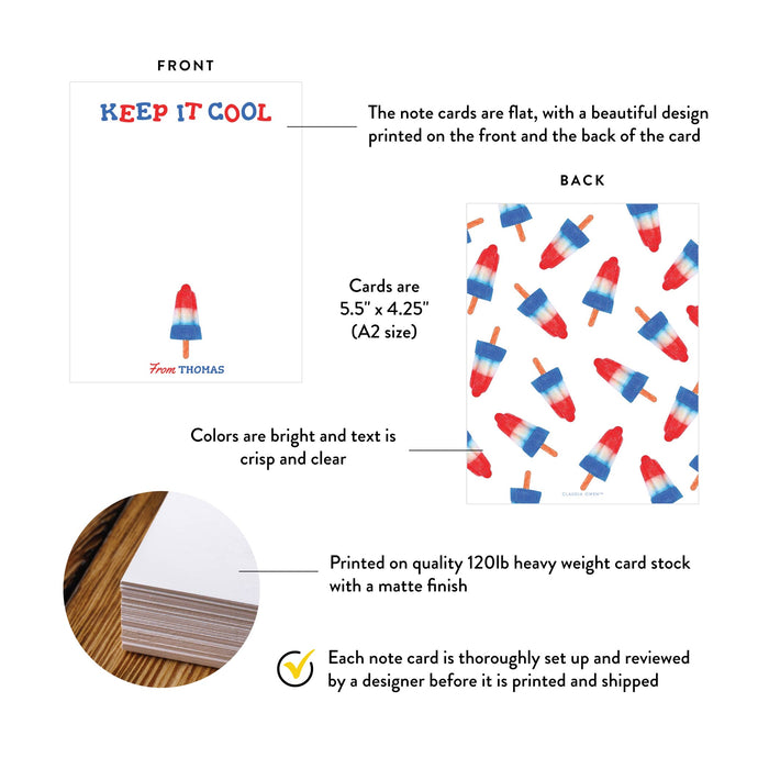 Personalized Fourth of July Popsicle Note Card Kids Thank You