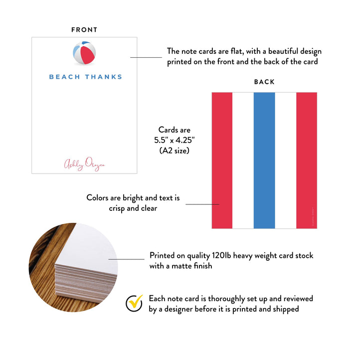 Fourth of July Beach Thank You Card Personalized Beach Party Stationery