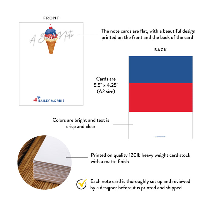 Patriotic Ice Cream Thank You Card Personalized Note Card