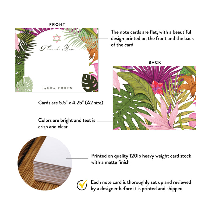 Tropical Bat Mitzvah Thank You Card with Palm Leaves Design