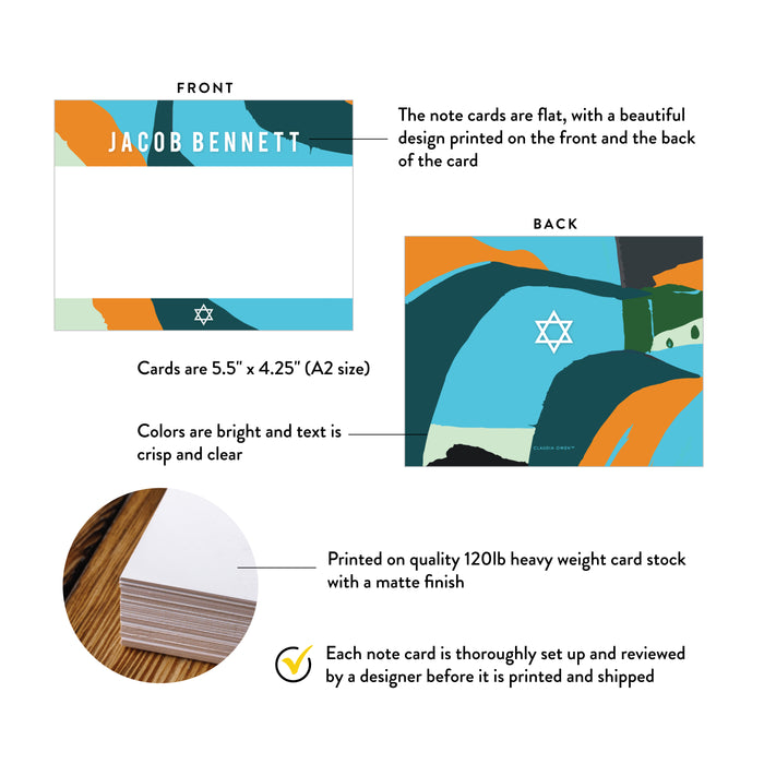 Personalized Bar Mitzvah Note Card with Star of David