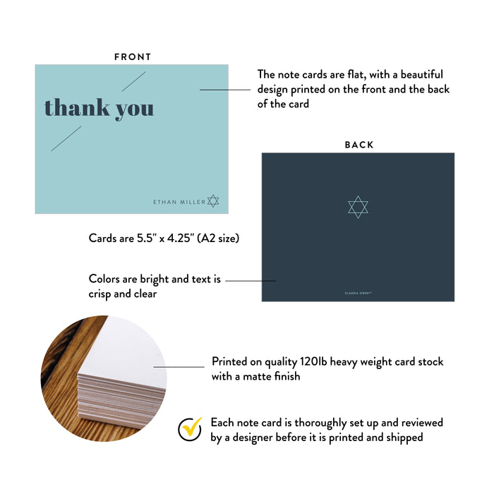 Bar Mitzvah Thank You Card Personalized Jewish Stationery