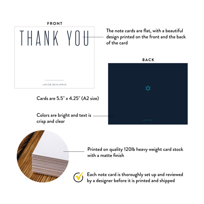 Bar Mitzvah Thank You Cards Navy Modern Minimalist Set