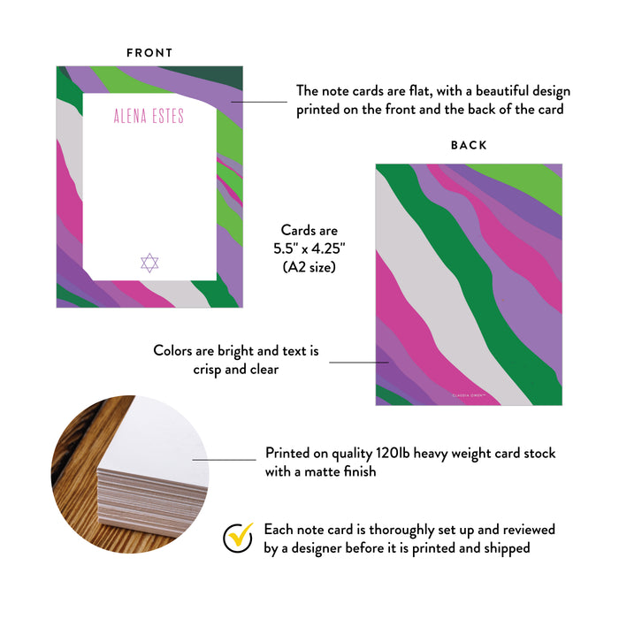 Bat Mitzvah Thank You Card Purple Watercolor Jewish Stationery