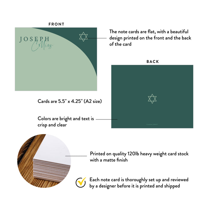 Bar Mitzvah Thank You Card Green Modern Jewish Personalized