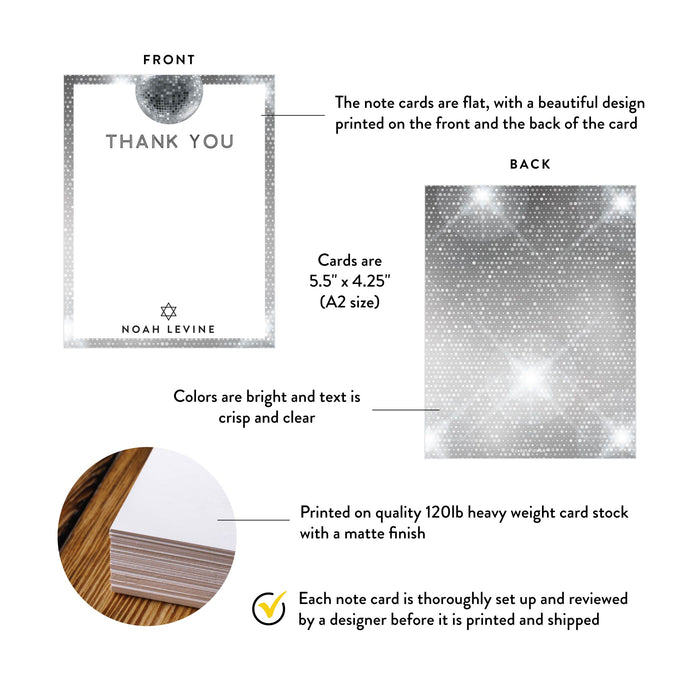 Disco Ball Bar Mitzvah Thank You Card Personalized Party Card