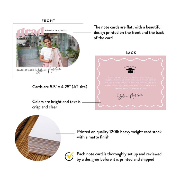 Graduation Photo Announcement Card Pink Class of 2026 Grad Card