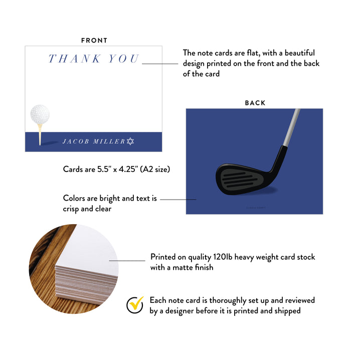 Personalized Bar Mitzvah Thank You Card Golf Jewish Stationery