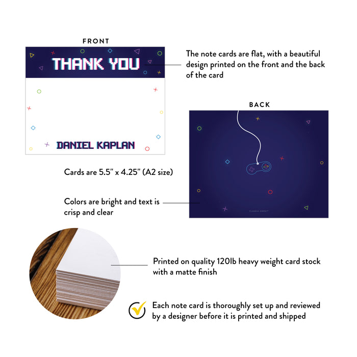 Gamer Bar Mitzvah Thank You Card Personalized Video Game Note Card