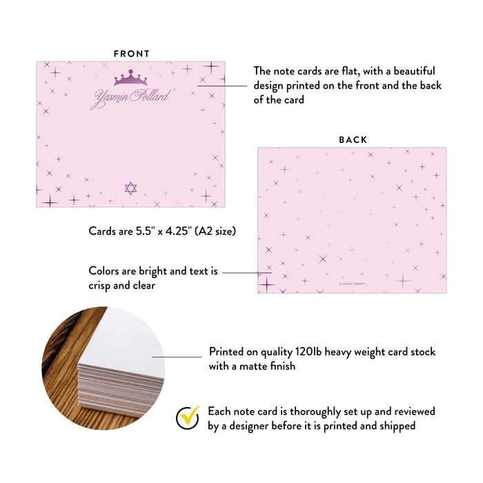 Bat Mitzvah Thank You Card Pink Purple Princess Party Note Card