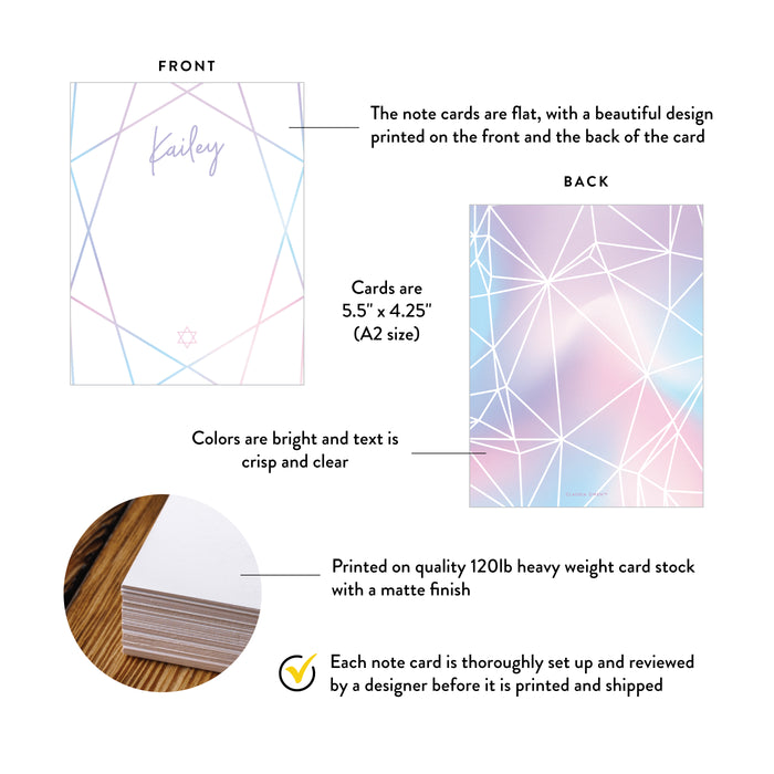 Pastel Jewel Geometric Note Card Personalized Bat Mitzvah Stationery