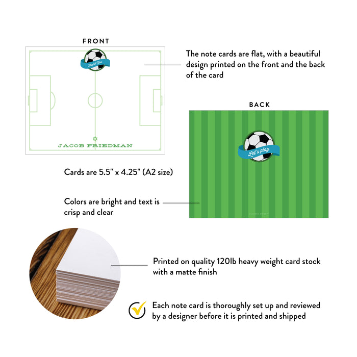 Soccer Bar Mitzvah Thank You Card Personalized Sports Note