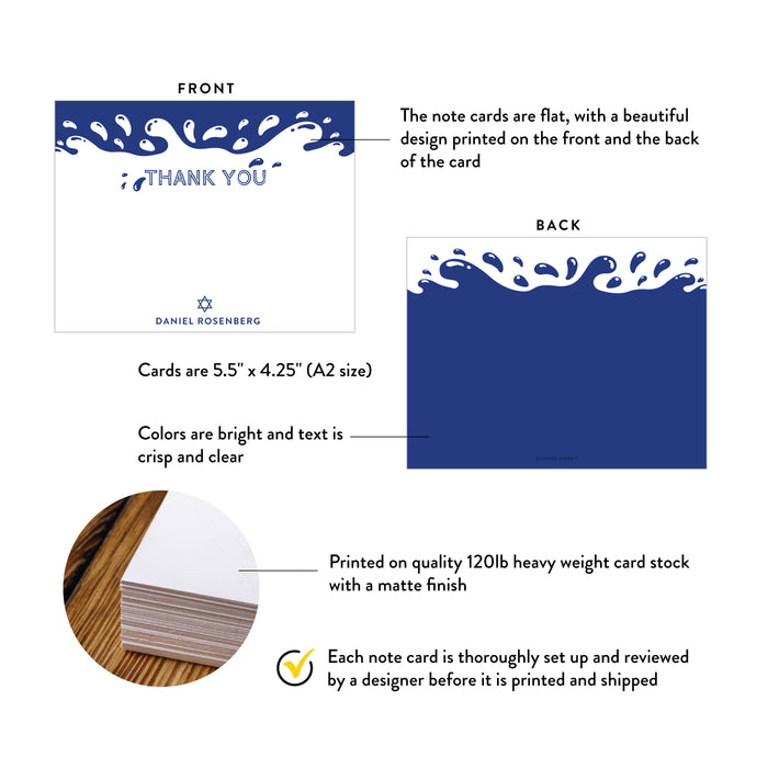 Blue Splash Bar Mitzvah Thank You Card Personalized Design