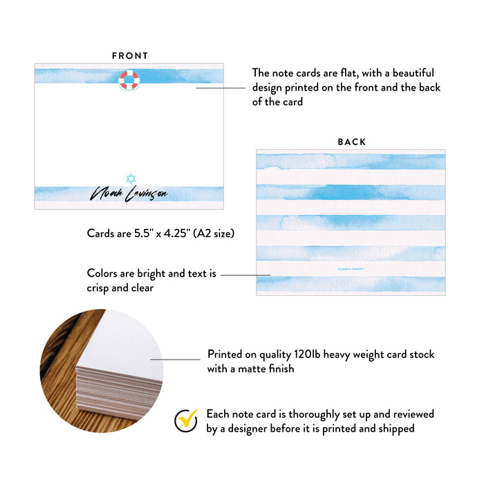 Bar Mitzvah Thank You Card Personalized Blue Note Card