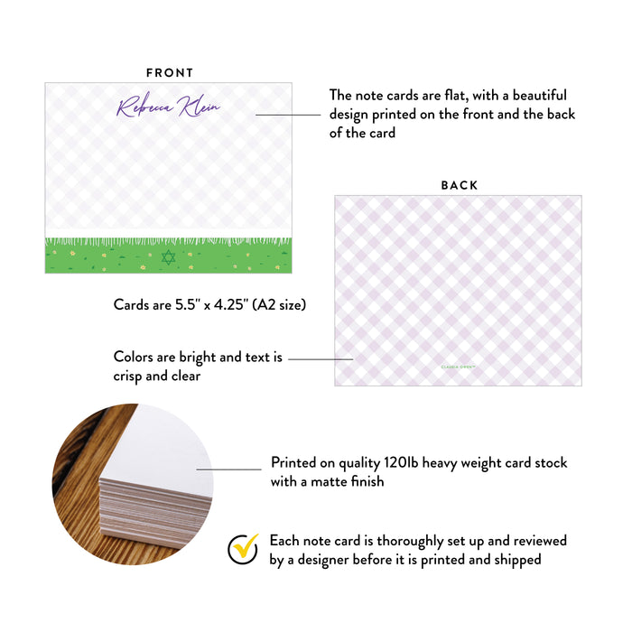 Bat Mitzvah Thank You Card Purple Gingham Plaid Party Card