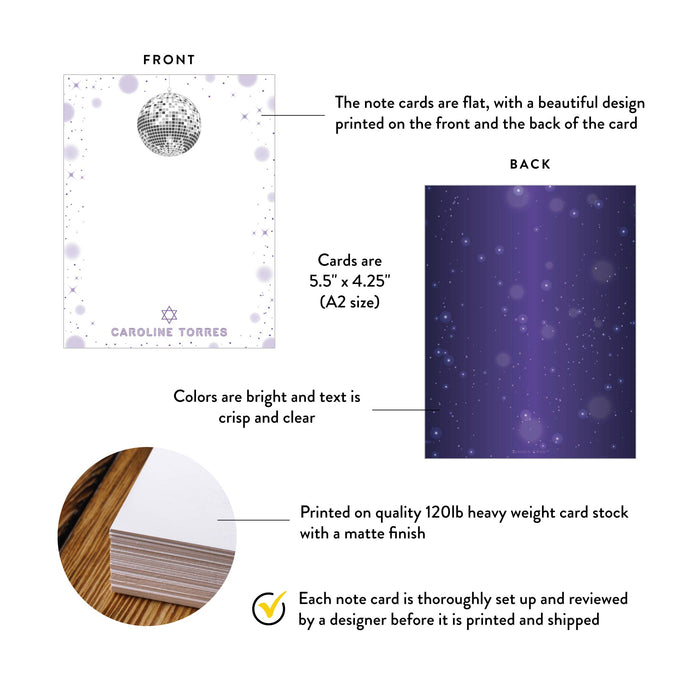 Purple Disco Bat Mitzvah Thank You Card Starry Note Card
