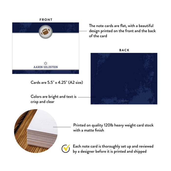 Football Bar Mitzvah Thank You Card Navy Blue Sports Theme