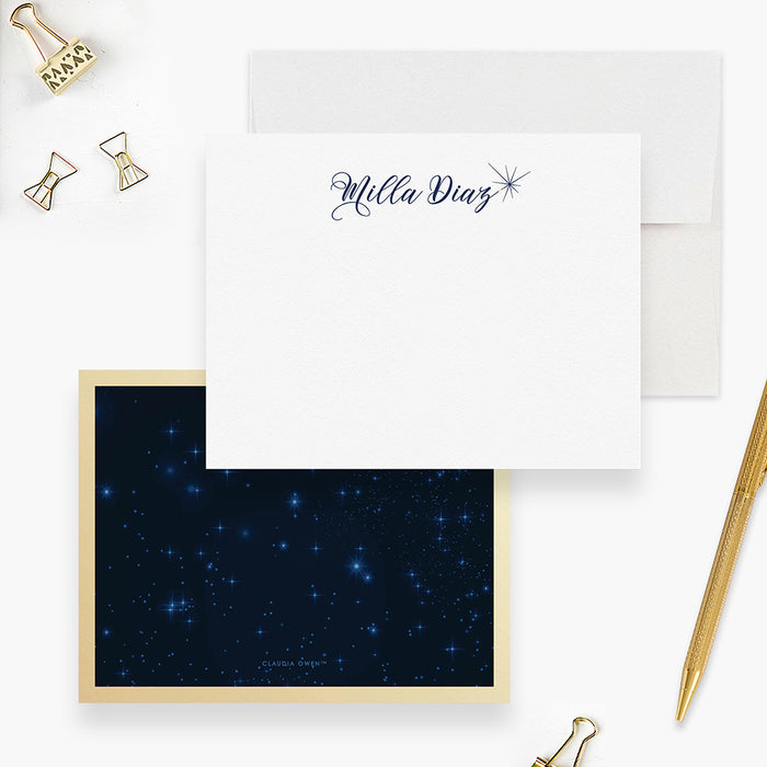 Starry Night Sky Personalized Note Card, Star Stationery Beautiful Girl's Custom Stationary Space Galaxy Stationery Set, Space Lover Gift