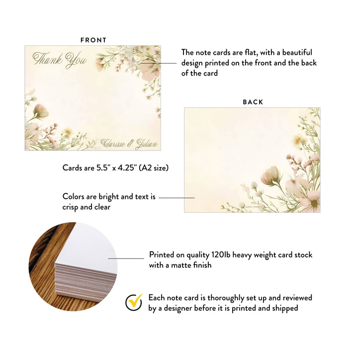 Personalized Blush Wildflower Wedding Thank You Card for Newlyweds